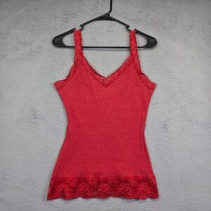 Maurices Top Womens L Red Knit Ribbed Floral Lace Y2K Style Classic Tank Fitted‎
